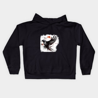 Flying Watercolor Crow Kids Hoodie